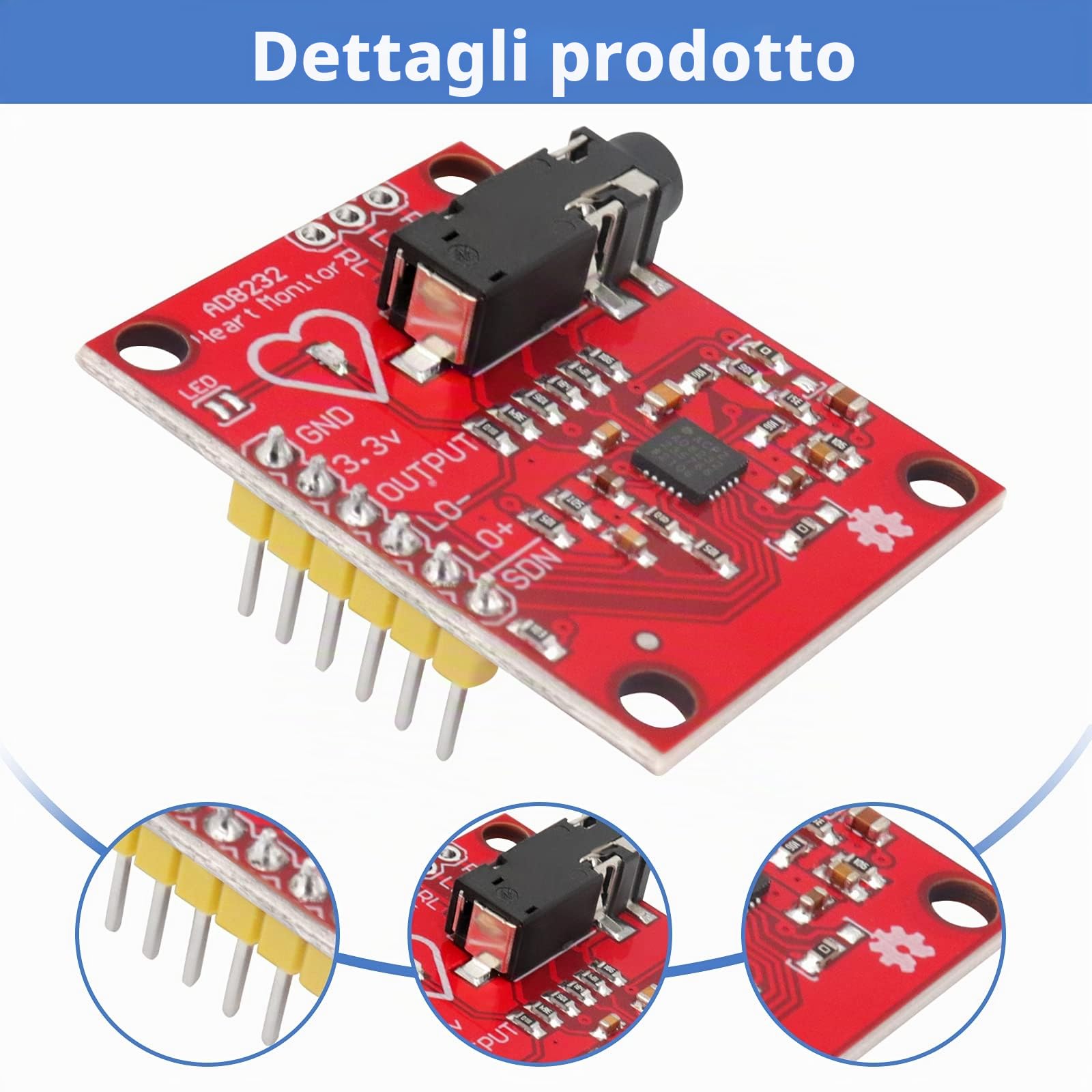 ECG Modulo AD8232 ECG Misurazione di Frequenza Cardiaca Sensore Modulo Kit Sensore di Monitoraggio ECG per Arduino con Cavo
