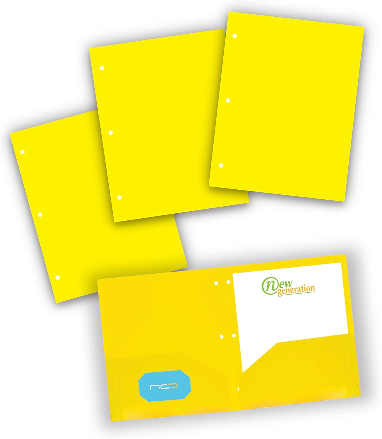 NEW GENERATION Yellow Folders Poly 2 Pocket Folders with 3 Holes Punched, 3 Pack