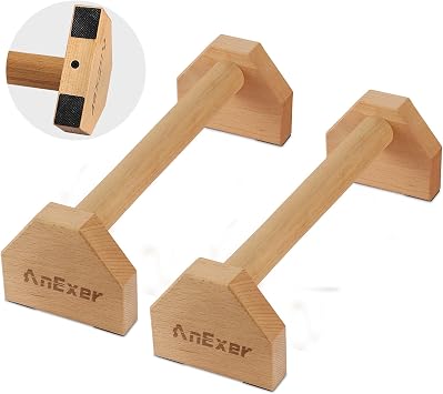 Wooden Parallettes Bars, 2 PCS Push Up Bars with Non-Slip Base