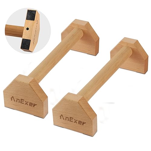 AnExer Push Up Stands, Handstand Parallettes Bars, Solid Wood Push Up Bars with Non-Slip Mat Push up Handles for Floor Exercise Home Workout Equipment for Men & Women Strength Training
