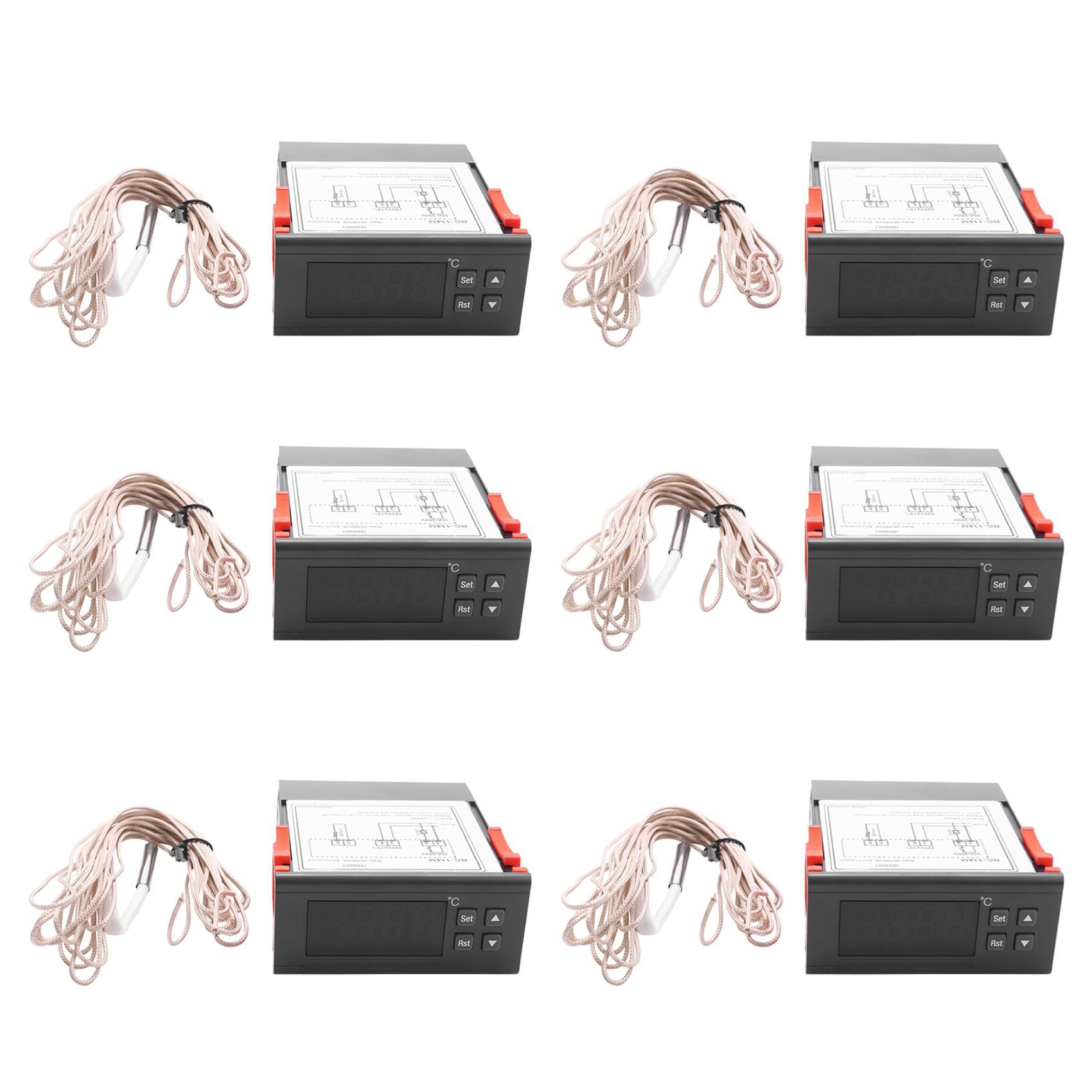 Jnchdghwa Black 6X 220V/30A Digital Temperature Controller Rc-114M Thermostat Relay Output -30-300 Degree With Sensor