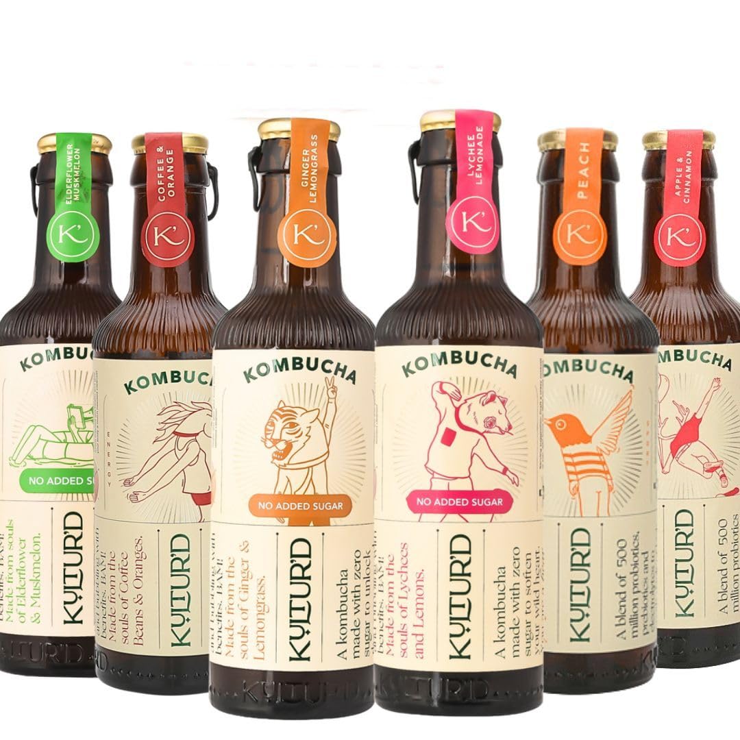 Kulturd Apple Cinnamon, Coffee Orange, Peach, Elderflowe & Muskmelon, Ginger Lemongrass, Lychee Lemonade Kombucha | No Artificial Flavours or Preservatives | Pack of 24 (220 ML Each) (B0C6QRRWMQ) Amazon Price History, Amazon Price Tracker