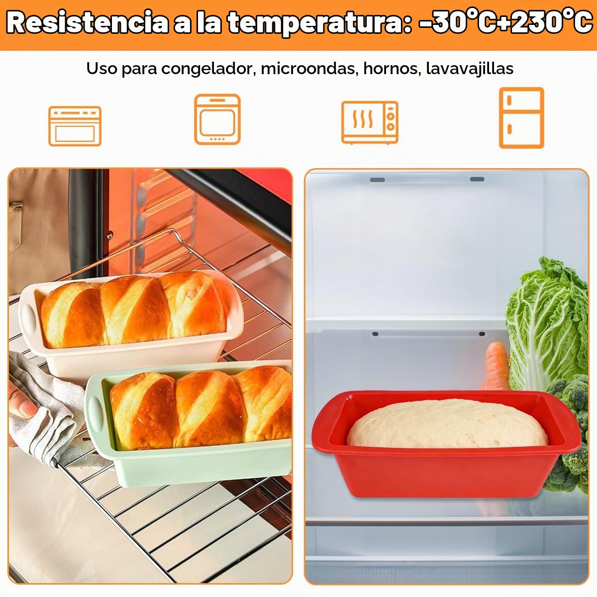 4 Piezas Rectangular Molde Silicona Horno para Hacer Pan Pasteles Tostadas | 19,2 x 9,5 x 5,5 cm Moldes de Silicona para Hornear Pan, Reutilizable Molde Bizcocho Antiadherente con Raspador de Masa