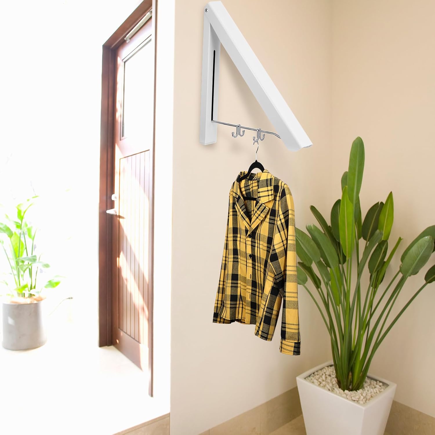 TYXTYX Colgador de Ropa abatible – Escuadra metálica para Prendas Que se Van a Enviar a la tintorería – Perchero de Pared Plegable para Colgar Perchas