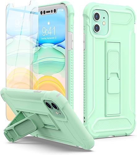 ORETech Funda diseñada para iPhone 11, con 2 protectores de pantalla de vidrio templado soporte incorporado cuerpo completo a prueba de golpes
