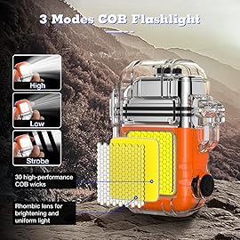 LcFun USB Rechargeable Electric Lighter with COB Flashlight,Windproof Plasma Dual Arc Lighter with Battery Display, Waterproof Lighters for Camping, Survival, Hiking, Candle