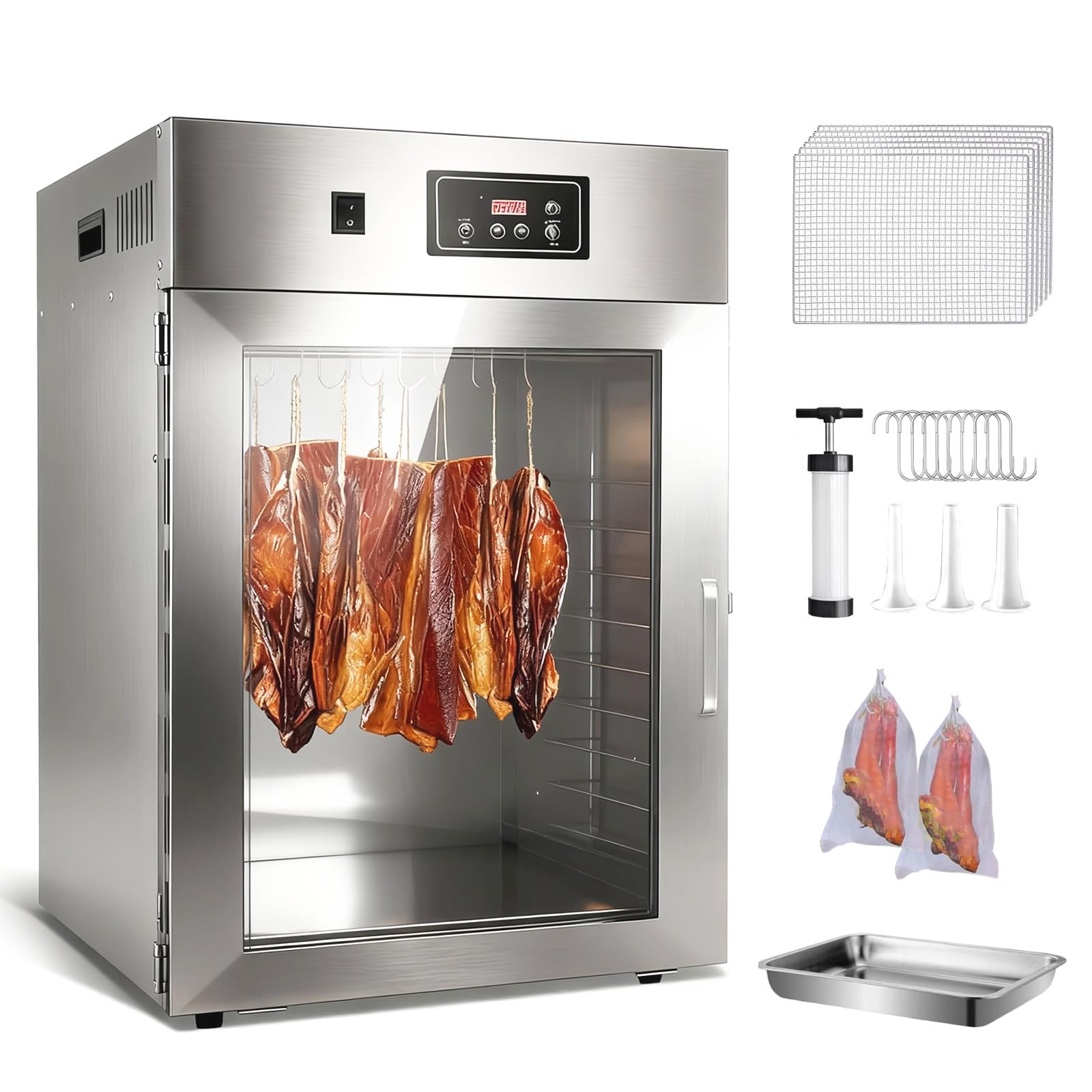 Séchoir Alimentaire Domestique 800W, Séchoir à Viande Rotatif à 360°, Chambre de Séchage pour Viande, Déshydrateur Alimentaire, Armoire de Séchage, Température de 30 à 90℃, Minuterie 24H