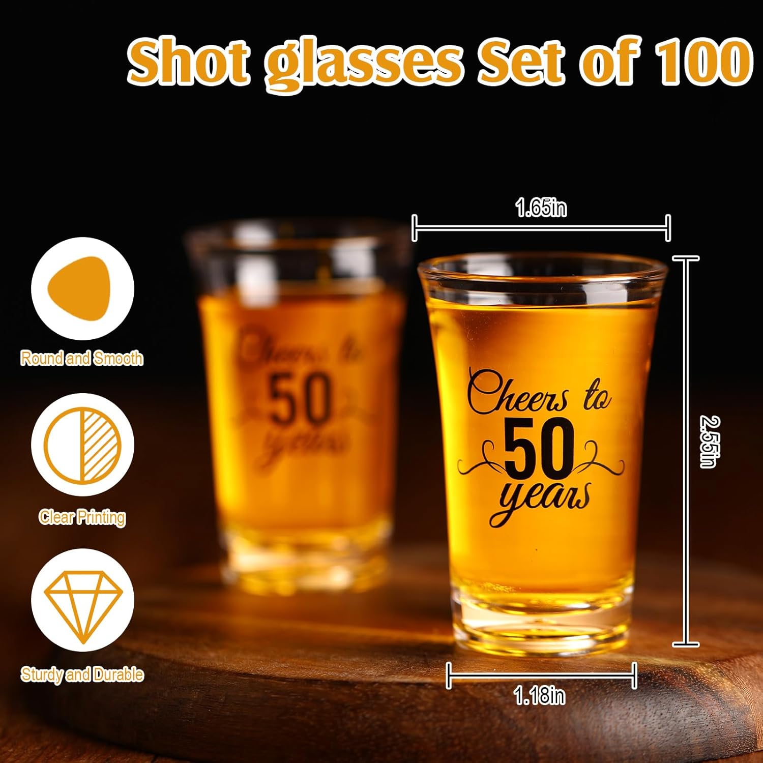 100 Sets Birthday Party Favors for Guests Bulk, 1.4 oz Cheers to 40/45/50/55/60/65 Years Plastic Personalized Glasses Cups with Thank You Cards Gift Bag for Birthday Wedding (Black 50 Years)