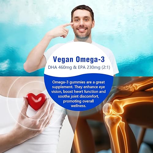 Miniatura 7 de Gomitas Omega-3 Potente fuente de algas omega, aumenta el cerebro, los ojos y la función inmunológica, con DHA y EPA Vegano y sin azúcar, sabor