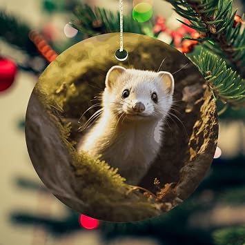 Christmas Ornaments Christmas Tree Ceramic Hanging with Golden Rope Round Hanging Pendant Cute Weasel Ornaments Crafts Christmas Tree Decorations Personalized Gift for Holiday Party