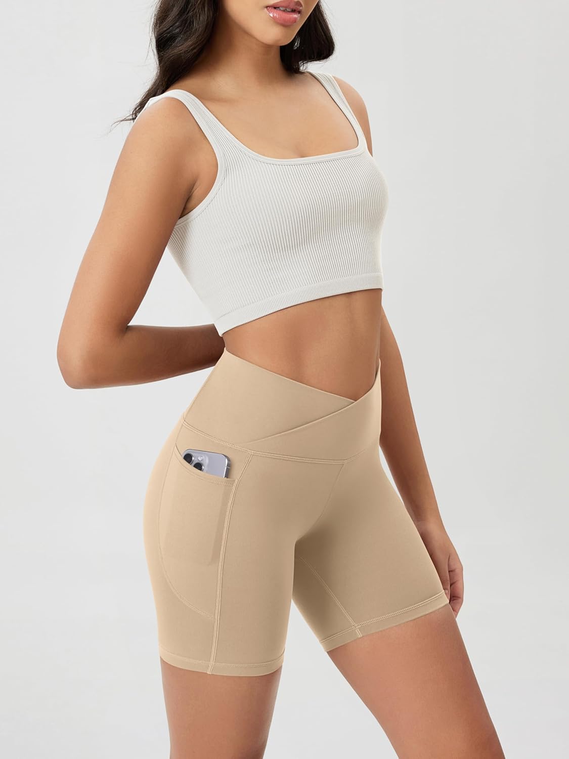 ODODOS Cloud Feeling Cross Waist Yoga Shorts with Pockets for Women, 6" Crossover High Waist Lounge Biker Shorts - Image 5