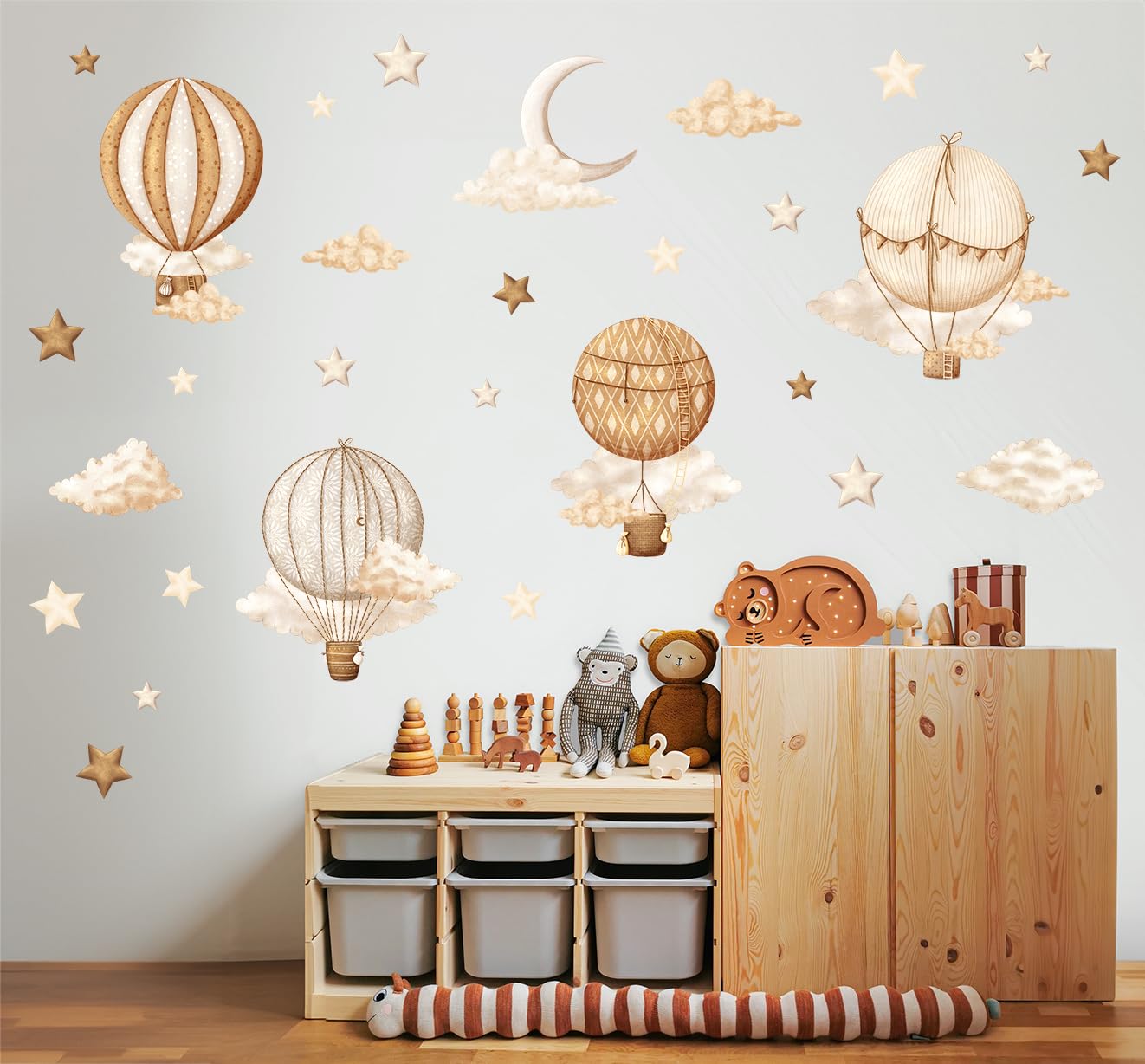 Pegatinas de Pared para Decorar Habitaciones Infantiles – Vinilos para Habitación de Bebé – 30 pegatinas individuales: marrón, beige y globos