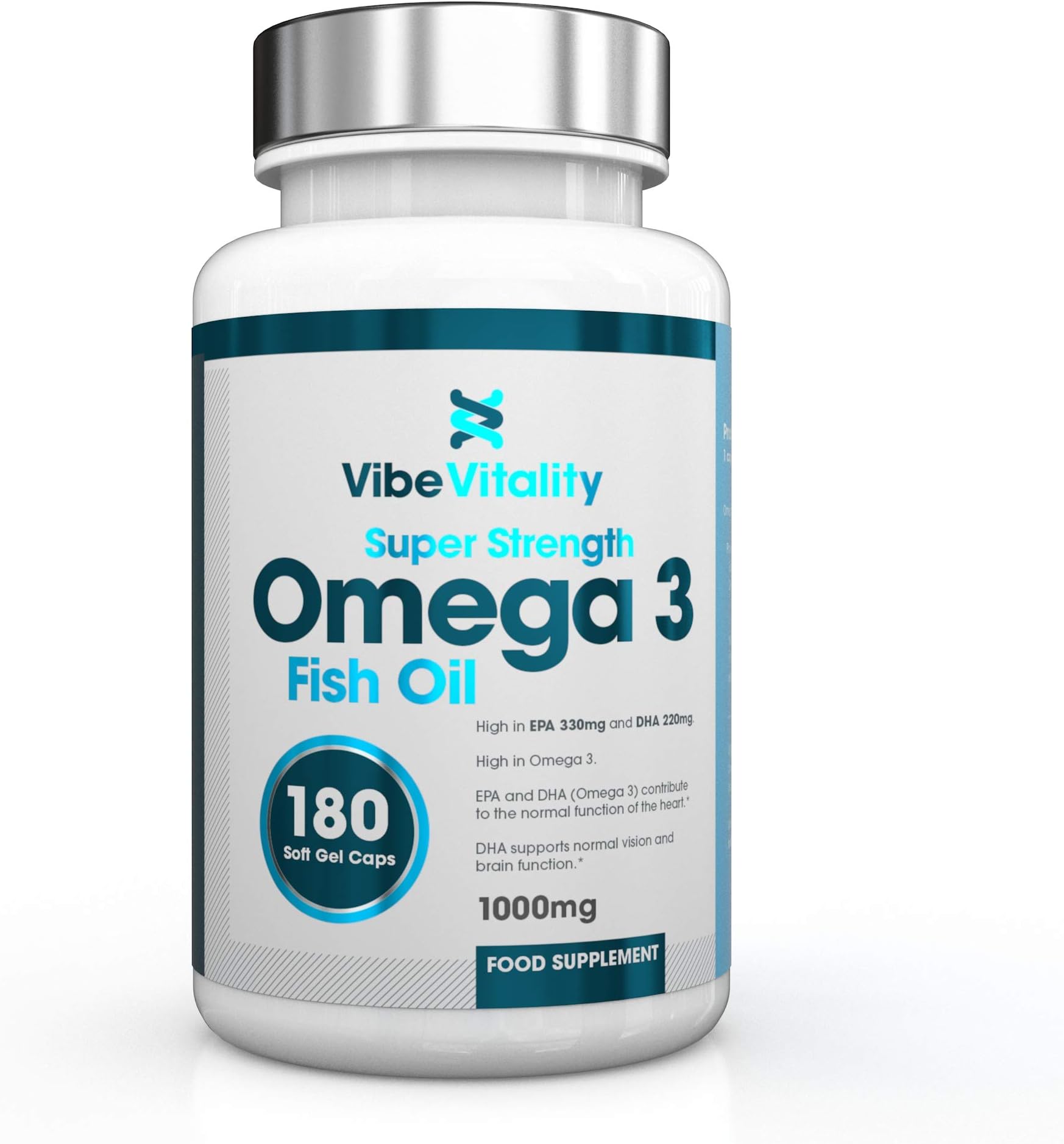 Omega 3 1000mg with 330mg EPA & 220mg DHA per soft gel - 180 Softgel Capsules of Sustainably Sourced Pure Omega 3 Fish Oil.