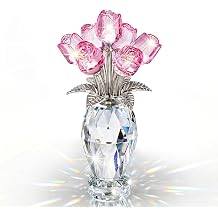 Pink Crystal Rose Flower Figurine with Vase Glass Flowers Gifts for Women
