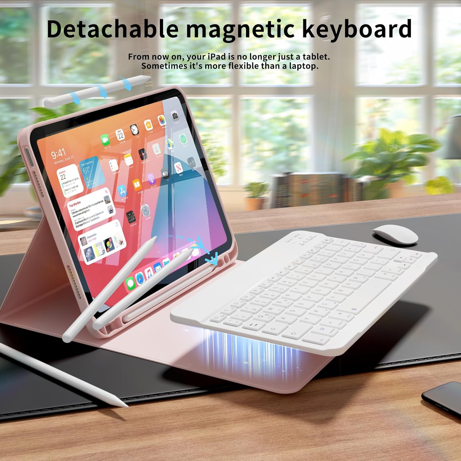 Case Keyboard for iPad (A16) 11th Generation 11 Inch 2025, iPad 10th Generation 10.9 Inch 2022 with Pencil Holder, Detachable Magnetic Keyboard, Shockproof Cover, Auto Wake/Sleep, Pink