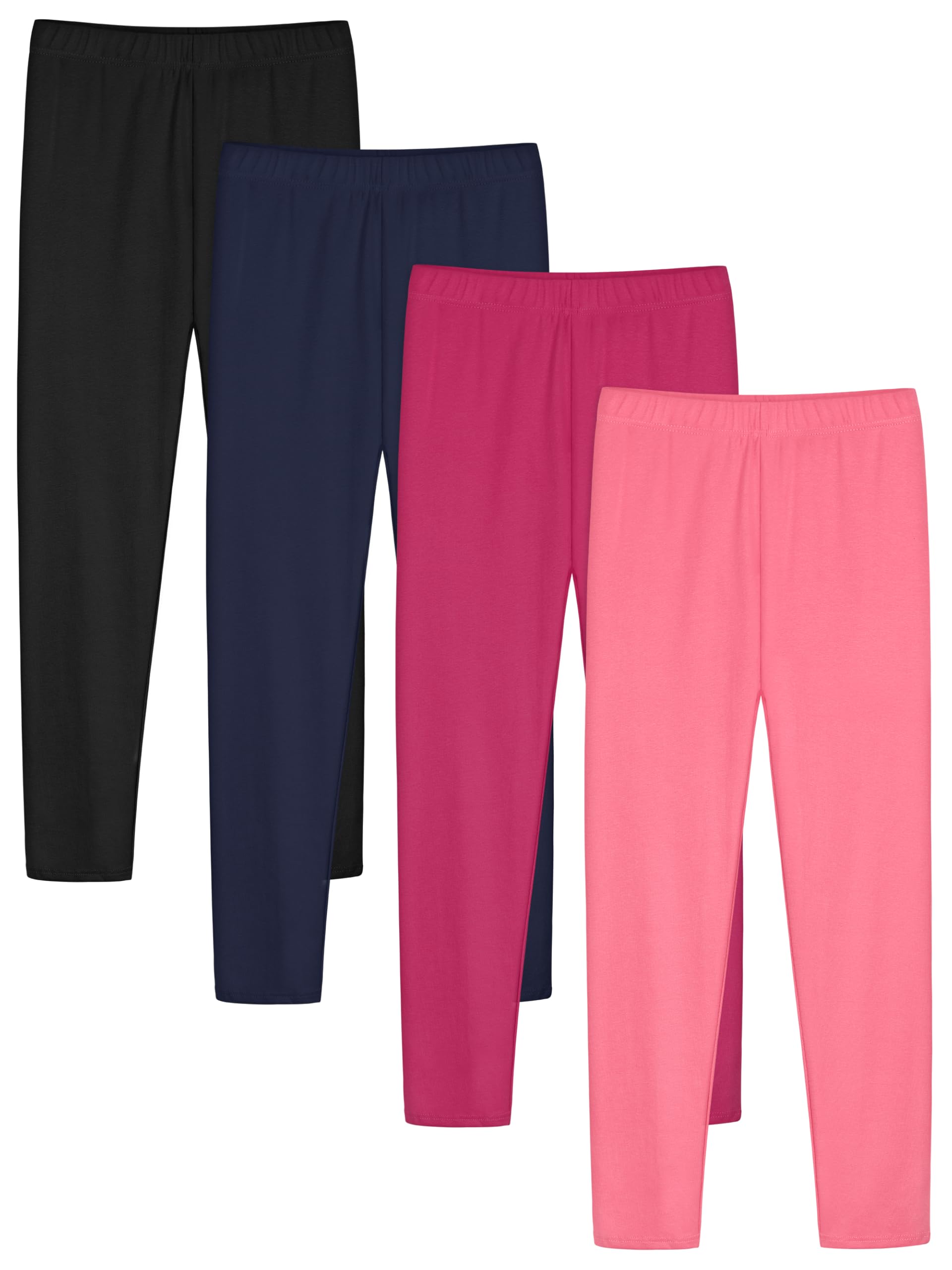 Ruisita 4er Pack Mädchen Leggings aus Baumwolle Weich Atmungsaktiv Dehnbar Lange Sport Yoga Hosen für Kinder Größe 110-164