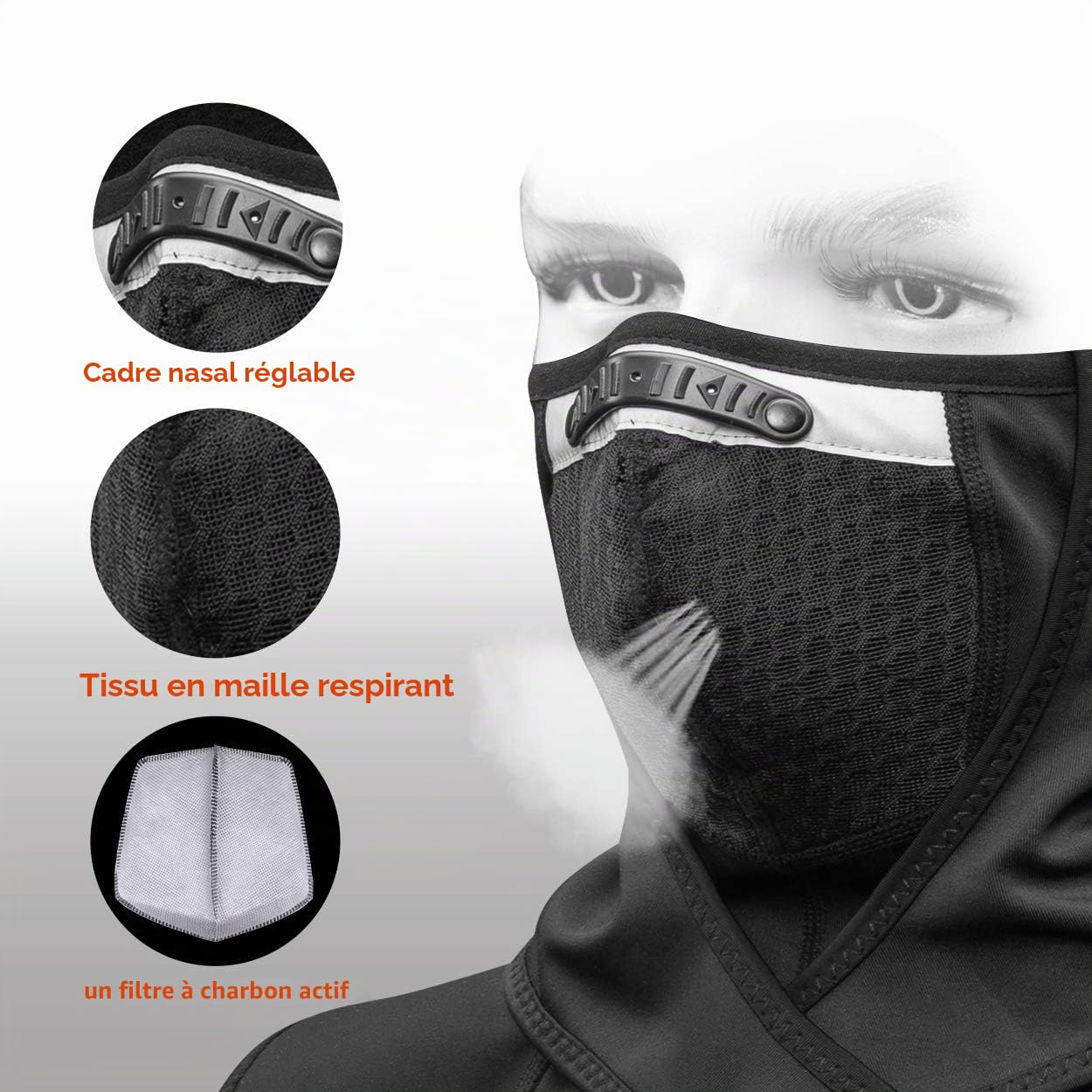 ROCKBROS Cagoule Balaclava Polaire Coupe-Vent Thermique Hiver Respirant Tour de Cou avec Filtres pour Moto Vélo Ski Homme Femme Noir