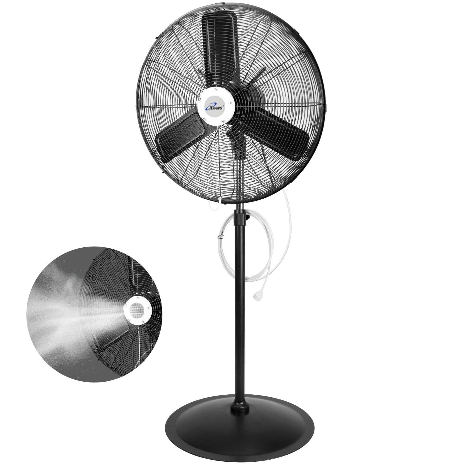 iLiving 30" Pedestal Outdoor Oscillating Fan with Misting kit - Shop, Greenhouse, Patio - 120V 1.8A 8400 CFM