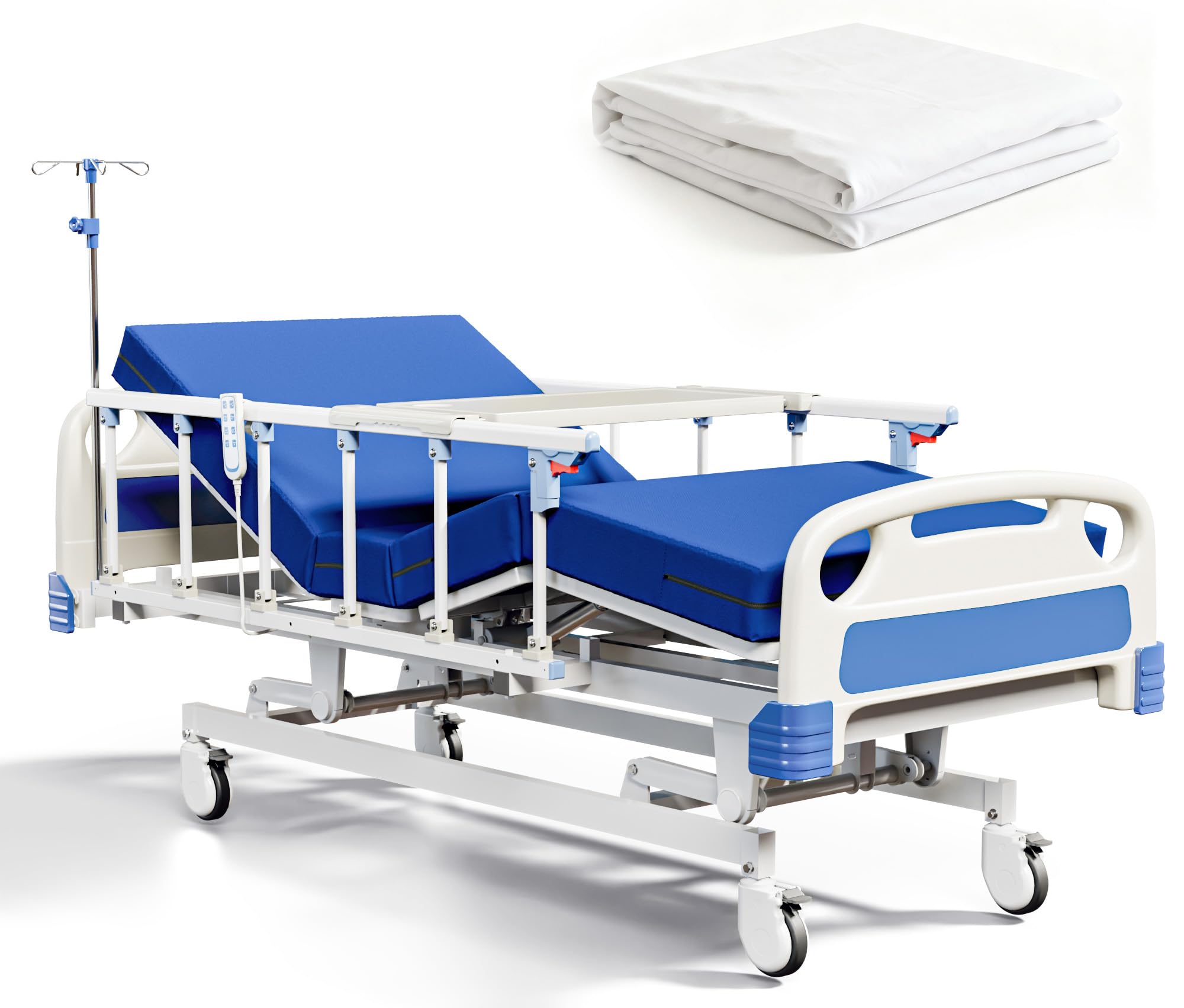 Photo 1 of Fuzren Premium Full Electric Hospital Bed for Home Use, 3 Function Medical Bed with 4.7” Foam Mattress, Height Adjustable, Individual Locking, Includes Tray and Sheets (2X)