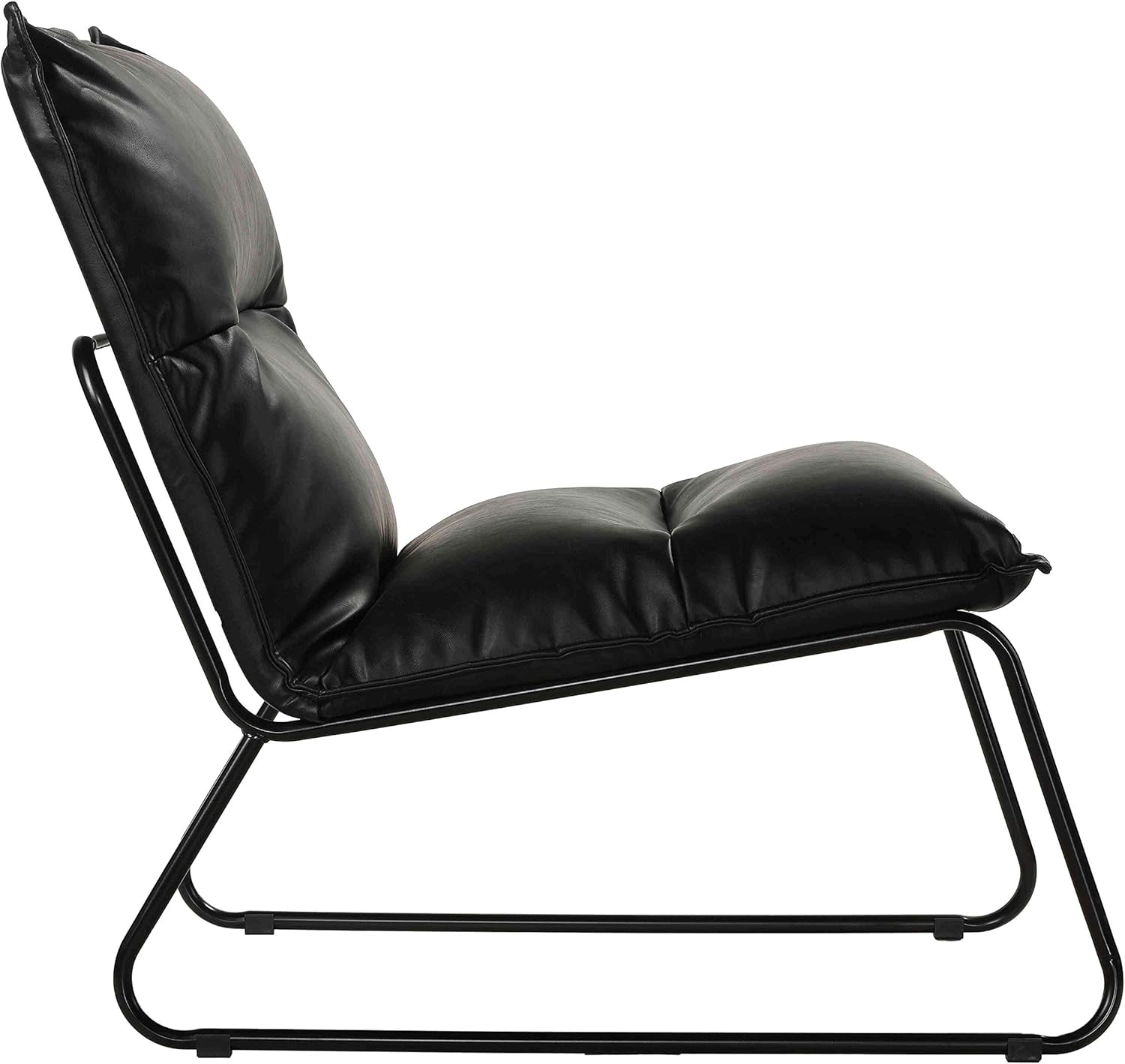 Cortesi Home Havana Accent Chair in Distressed Black Faux Leather and Metal Legs