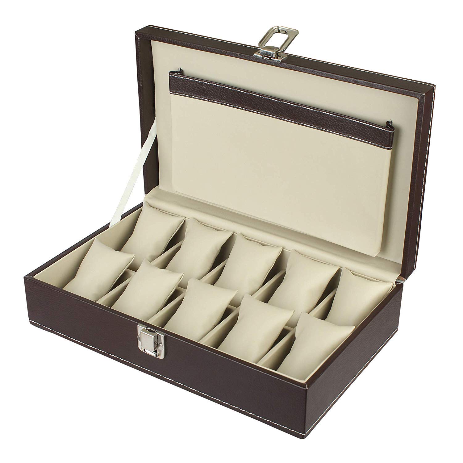 PANKATI® Faux Leather Watch Storage Organizer Box with Pocket Space (Brown_10 Slots) (B07YDQGF51) Amazon Price History, Amazon Price Tracker