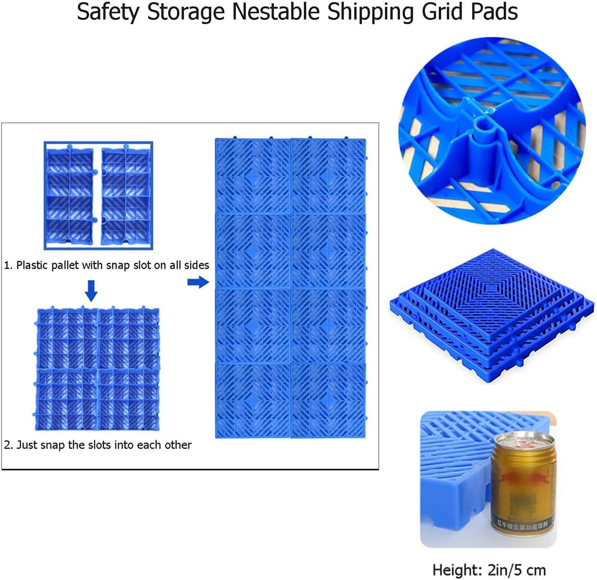 Plastic Nestable Pallets Storage Commodity Goods Pad, Lightweight Pallet Grid Moisture-Proof Board Waterproof Wear-Resistant Food Storage Cold Storage, Storage Rooms,40x40mm