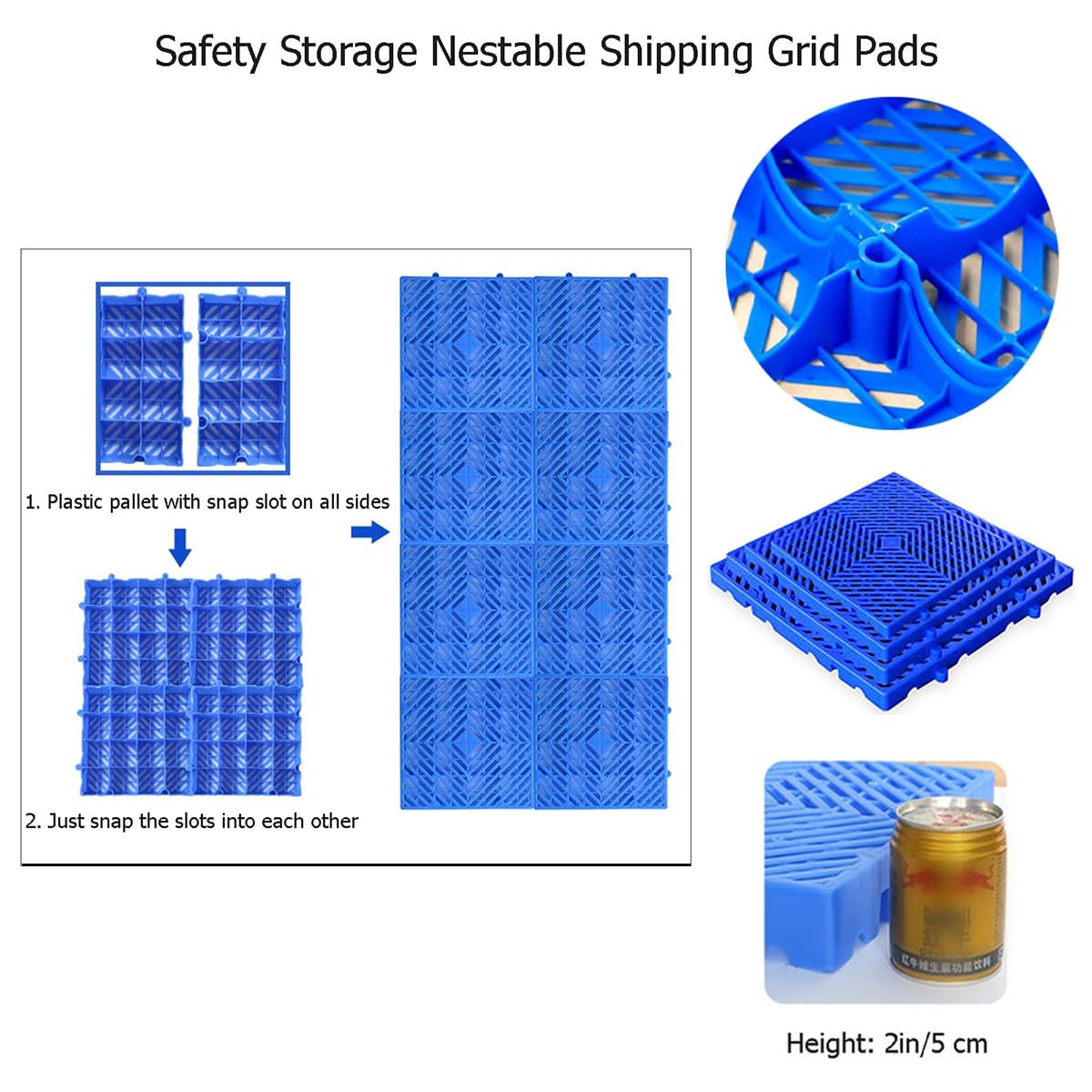 Pallet in plastica impilabili per Lo stoccaggio di Merci, griglia per Pallet Leggera, Pannello Impermeabile, Resistente all'Usura, per Lo stoccaggio di Alimenti, Celle frigorifere, Magazzini