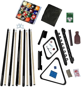 Hathaway Deluxe Pool Table Accessories Kit - Pool Sticks Set of 4, 16 Billiard Balls, Wall-Mounted Cue Rack, 2 Pool Racks, Chalk, Other Billiards Accessories for Gameplay & Maintenance - Black