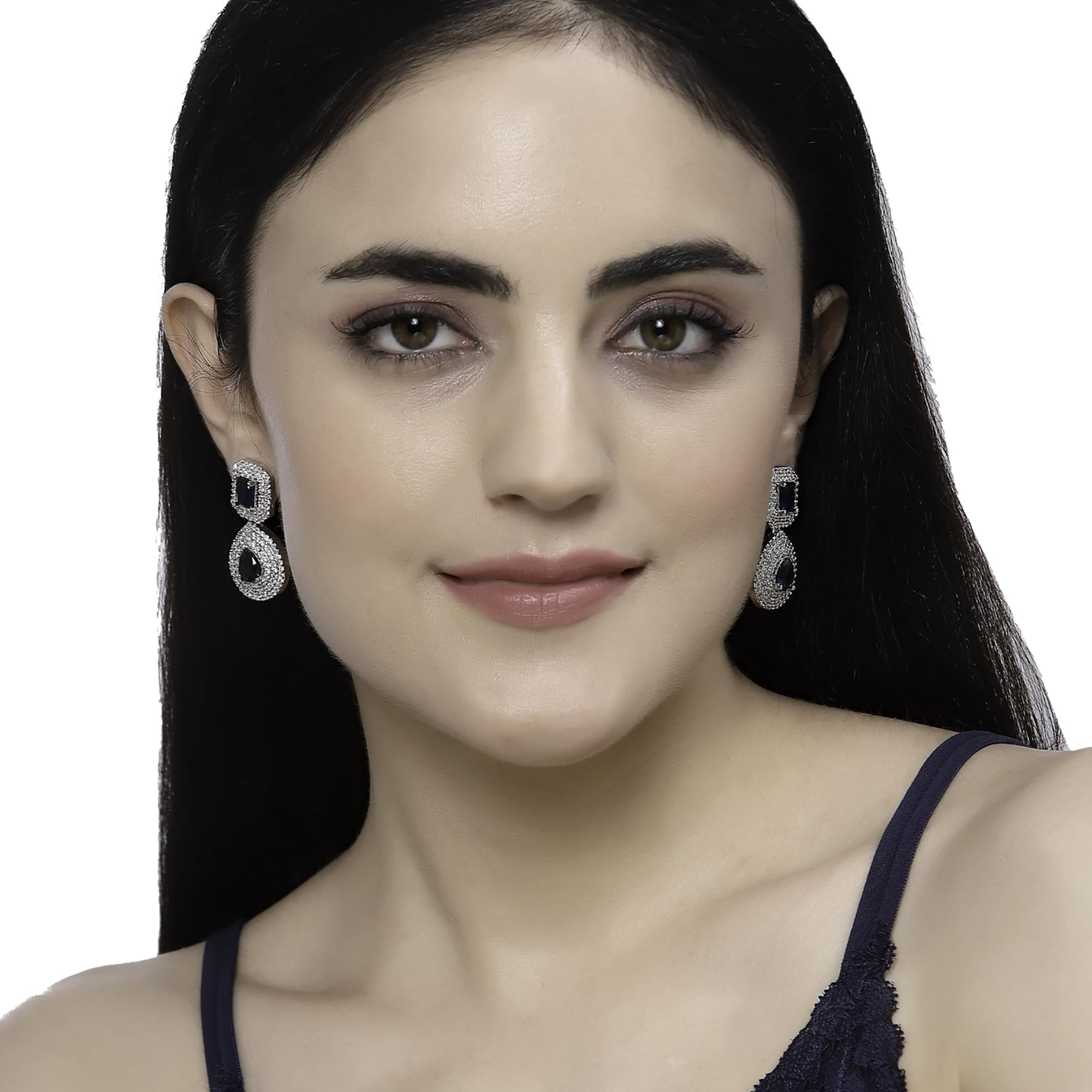 Rhodium-Plated Square & Teardrop Drop Earrings