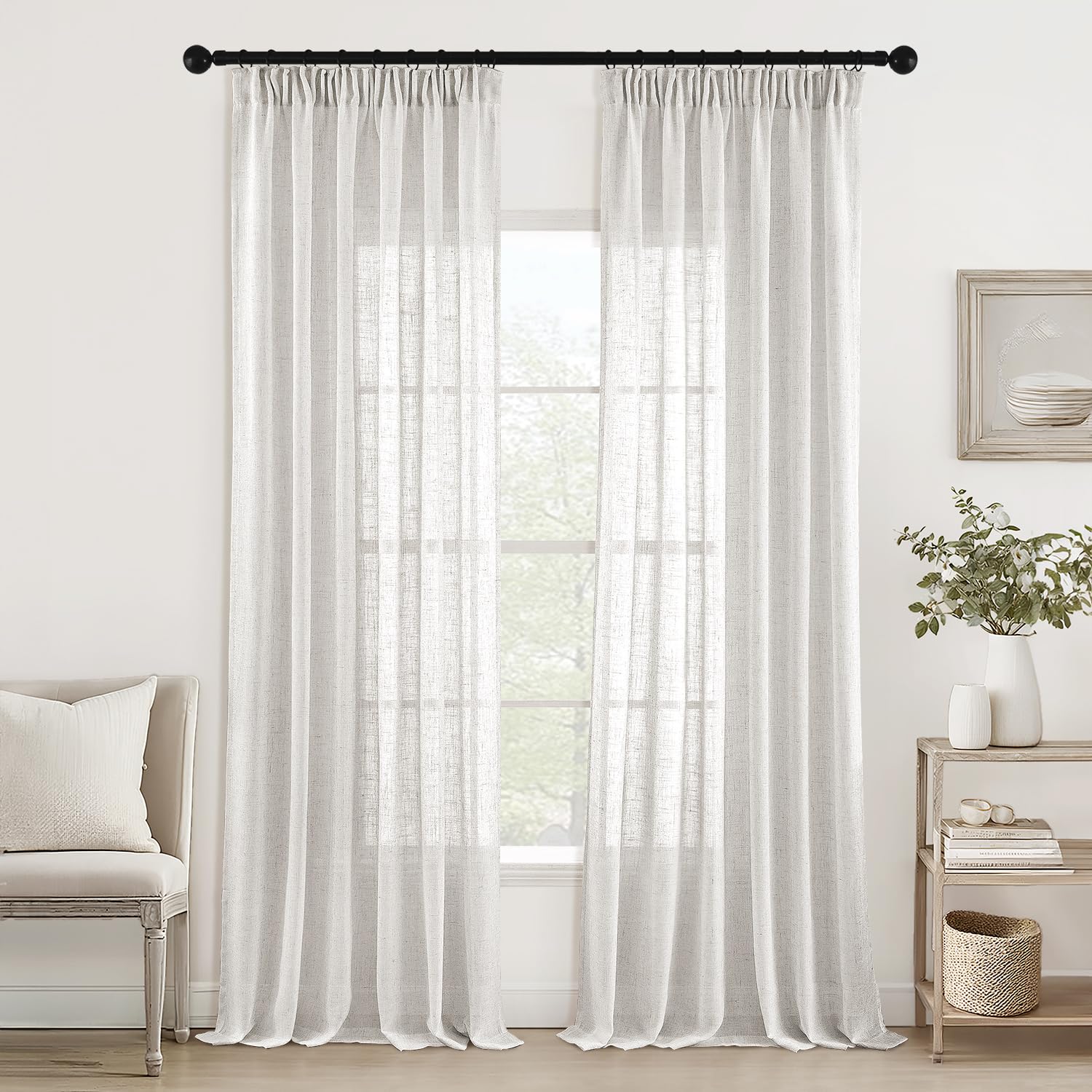 MIULEE Juego de Cortinas de Lino Translúcido de Dos Piezas Cortinas Modernas para Dos Puertas de Balcón Cortinas para Salón Dormitorio 2 Piezas Lino Blanco 270x140cm (HxL)