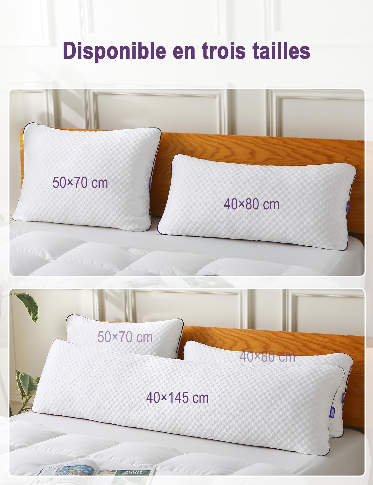 Oreiller 50 × 70 cm Lot de 1– Oreiller Mousse à Mémoire de Forme | Ergonomique Réglable en Hauteur avec Fermeture à Glissière, Une Utilisation Toute I‘année