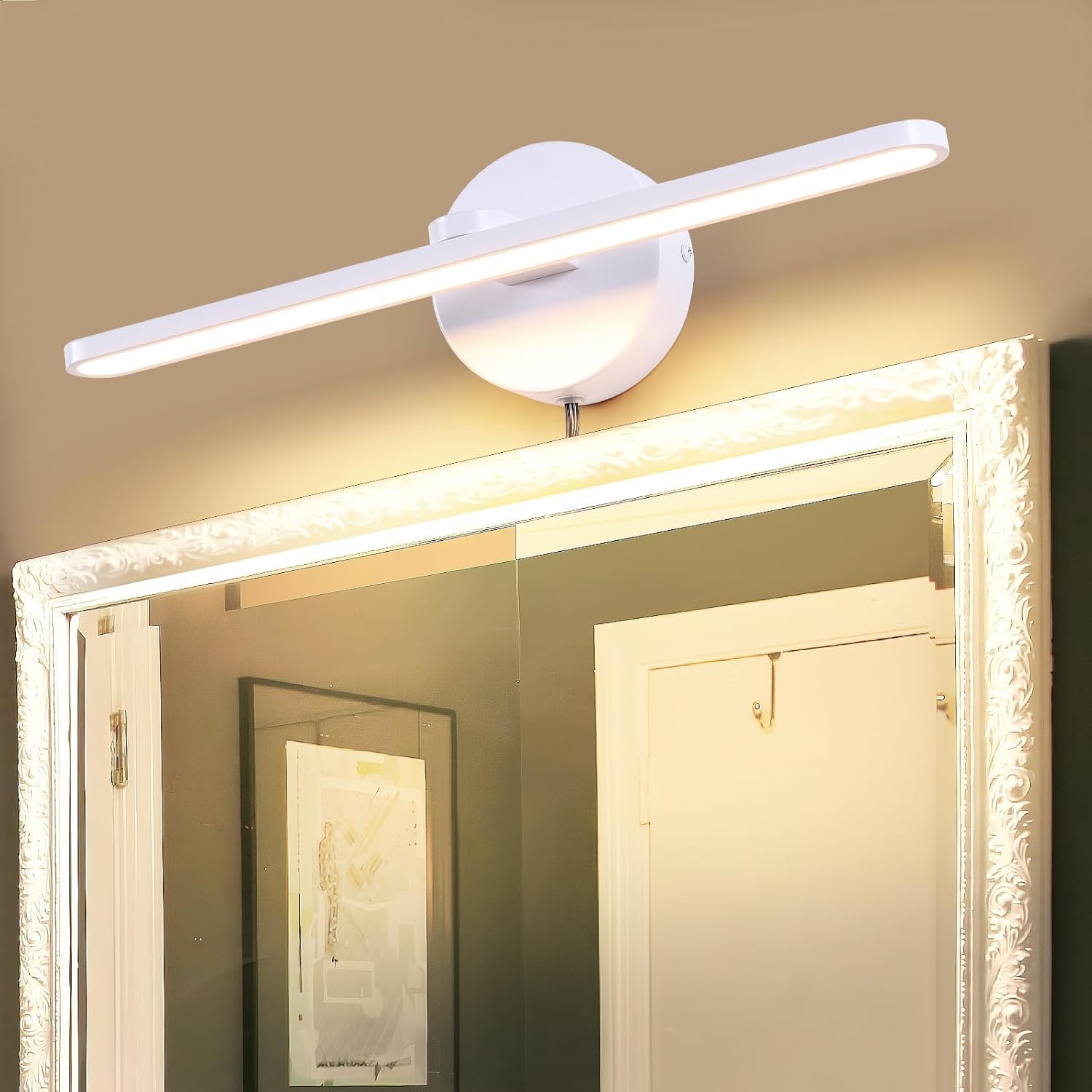 MantoLite Modern Vanity Lights, 15.75" Bathroom Lighting Fixctures Over Mirror, Led Vanity Light Bar for Bathroom White Wall Lamps Plug in or Hardwired, 12W 3000K Warm White Cabinet Lights