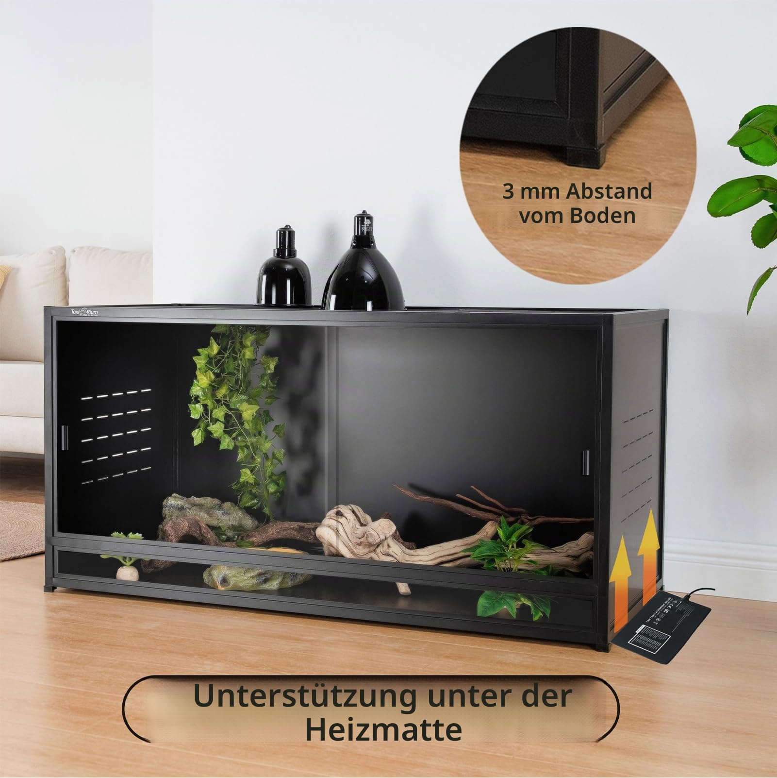 Reptilien-Tank, 122 Liter, 121,9 x 61 x 61 cm, großes Reptiliengehege für Bartdrachen und Kugelpython, Schlangen-Terrarium mit robuster Frontschiebetür aus gehärtetem Glas, Zahlenschloss