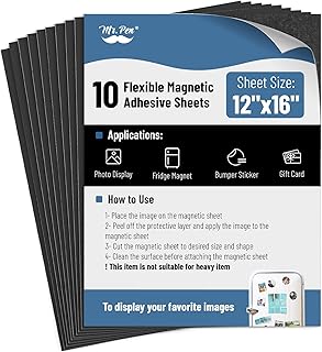 Mr. Pen- Flexible Magnetic Sheets with Adhesive Backing, 12" x 16", 10 Pack, Magnet Sheets with Adhesive