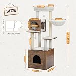 PAWZ Road Arbre de chat, 57.5" Tour de chat moderne pour les grands chats, Condo multi-niveau en bois avec une grande maison extra, perche et hammam ultra-soft, postes de scratch couverts Sisal et boules de danse, brun