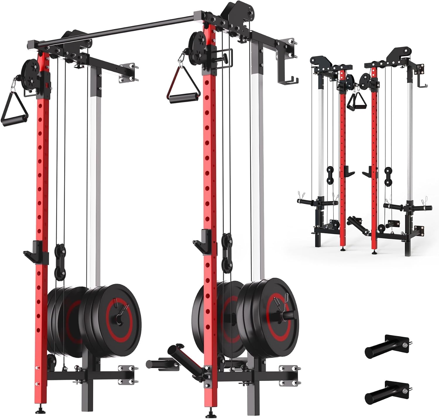 GarveeHome Folding Squat Rack, Wall Mounted Power Rack with Dual Pulley System & Pull Up Bar, Fitness Equipment for Home Gym, Garage, Apartment