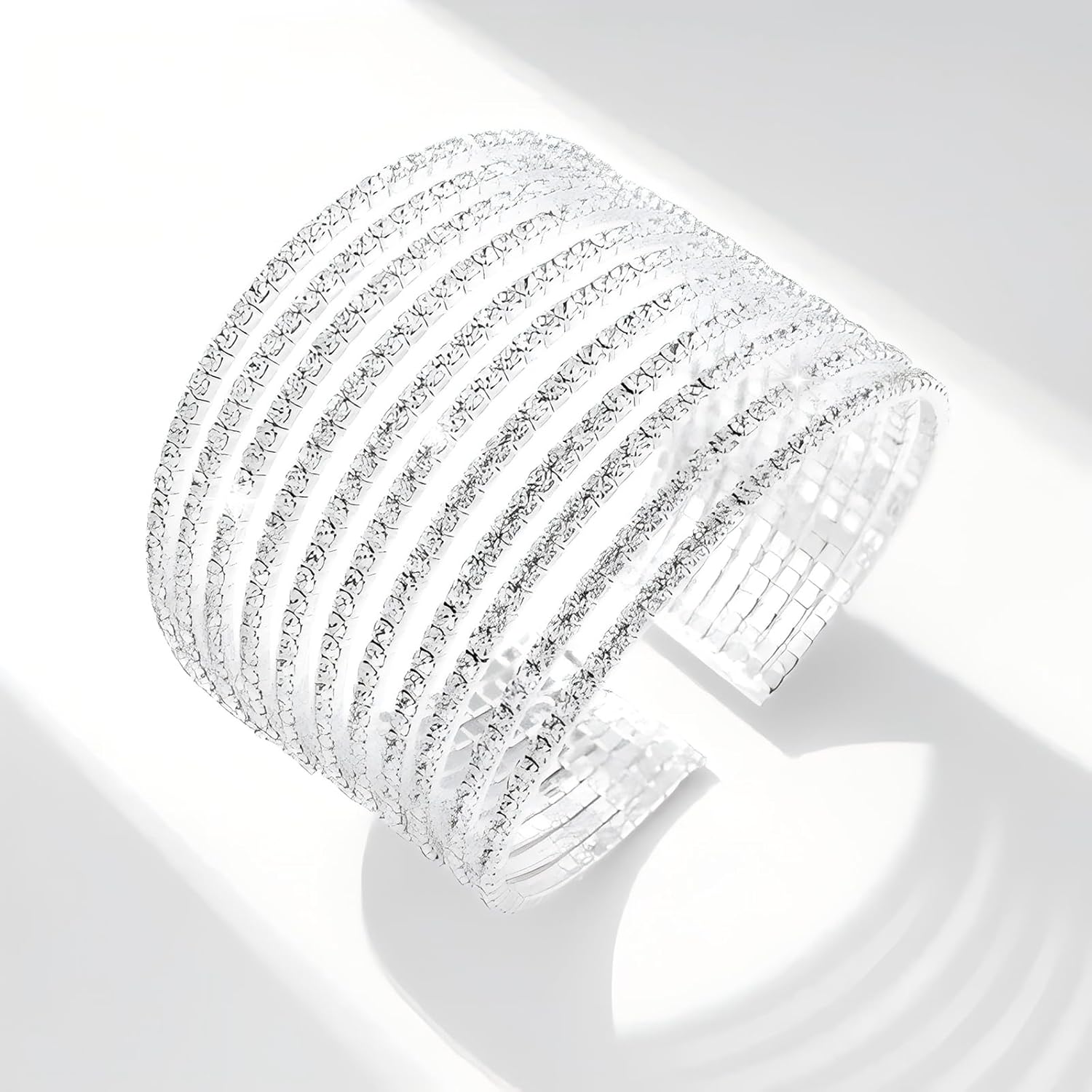 Jojomina Rhinestone Bracelet for Women Silver 11 Layers Cuff Bracelet Crystal Braidal Wedding Bracelets - Image 2
