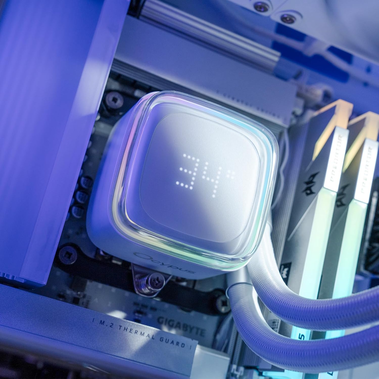 Iota L36 WH AIO CPU Liquid Cooler 360mm with Temp Digital Display,ARGB Aluminum Alloy Pump,Fluid Dynamic Bearing PWM Fans,TDP300W Water Cooling System for Intel LGA 115x/1200/1700/1851 & AMD AM4/AM5