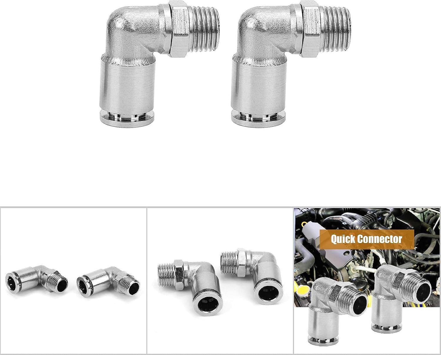 2 Pcs Heavy Duty Plated Brass Pneumatic Quick Connect Coupling with BSPP Thread Right Angle Fittings for Air Compressor Tools PU Nylon Hose Industrial Applications (1/4in)