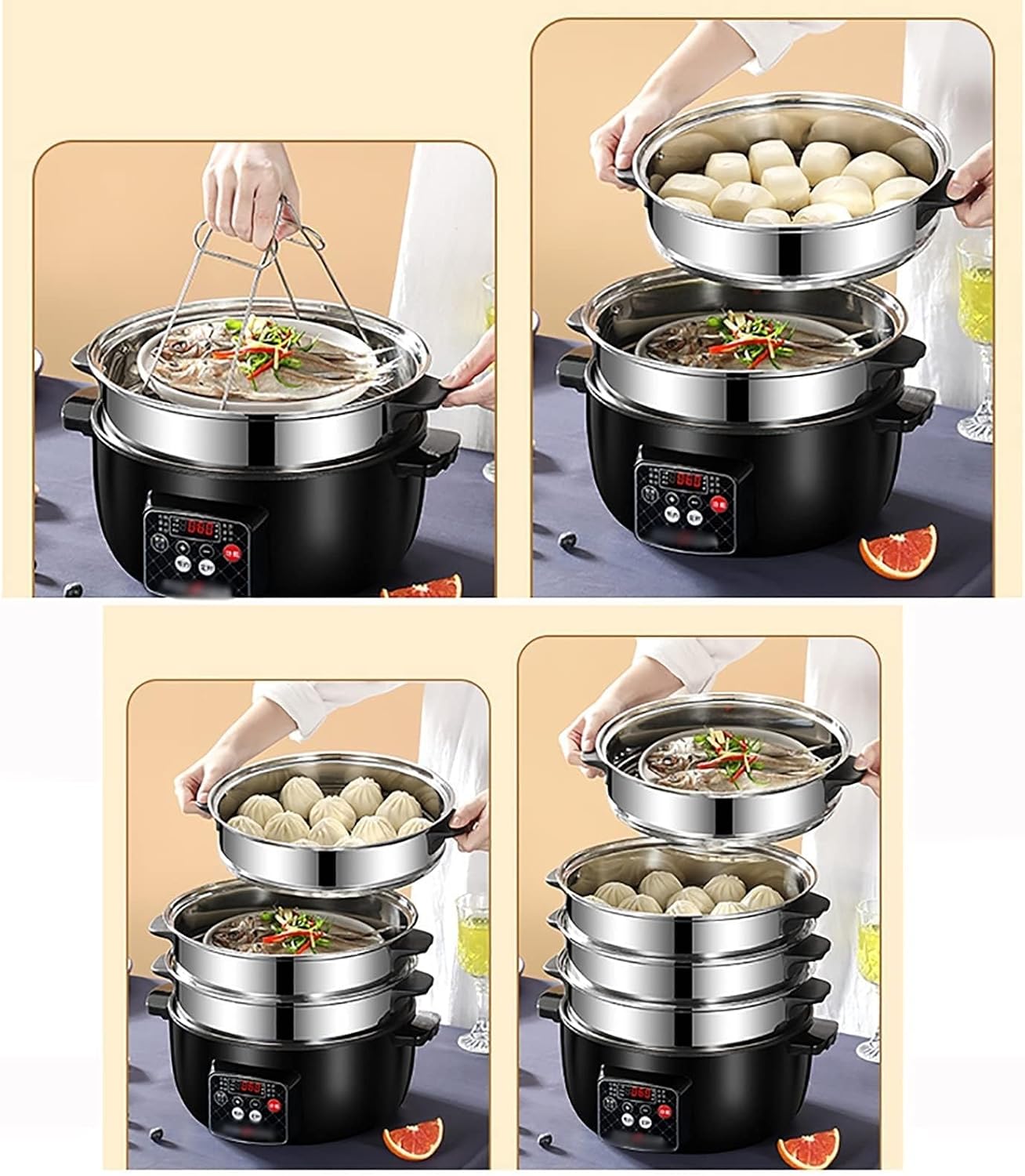 CKSEKD Rice Cooker With Steamer Basket, Rice Cooker With Steamer, Household Dormitory Multifunctional All-in-one Frying Pan/wok, Non-stick Soup Pot, For 3-5 People,28cm