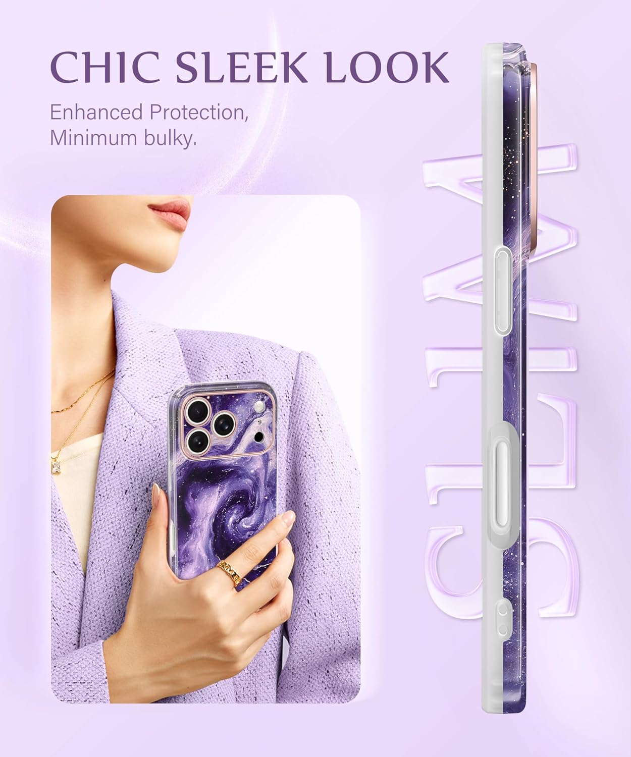 GVIEWIN for iPhone 17 Pro Case Compatible with MagSafe, [Full Camera Protection][Military-Grade Protection] Shockproof Protective Slim Magnetic Marble Phone Case for 17 Pro 6.3", Vortices/Purple