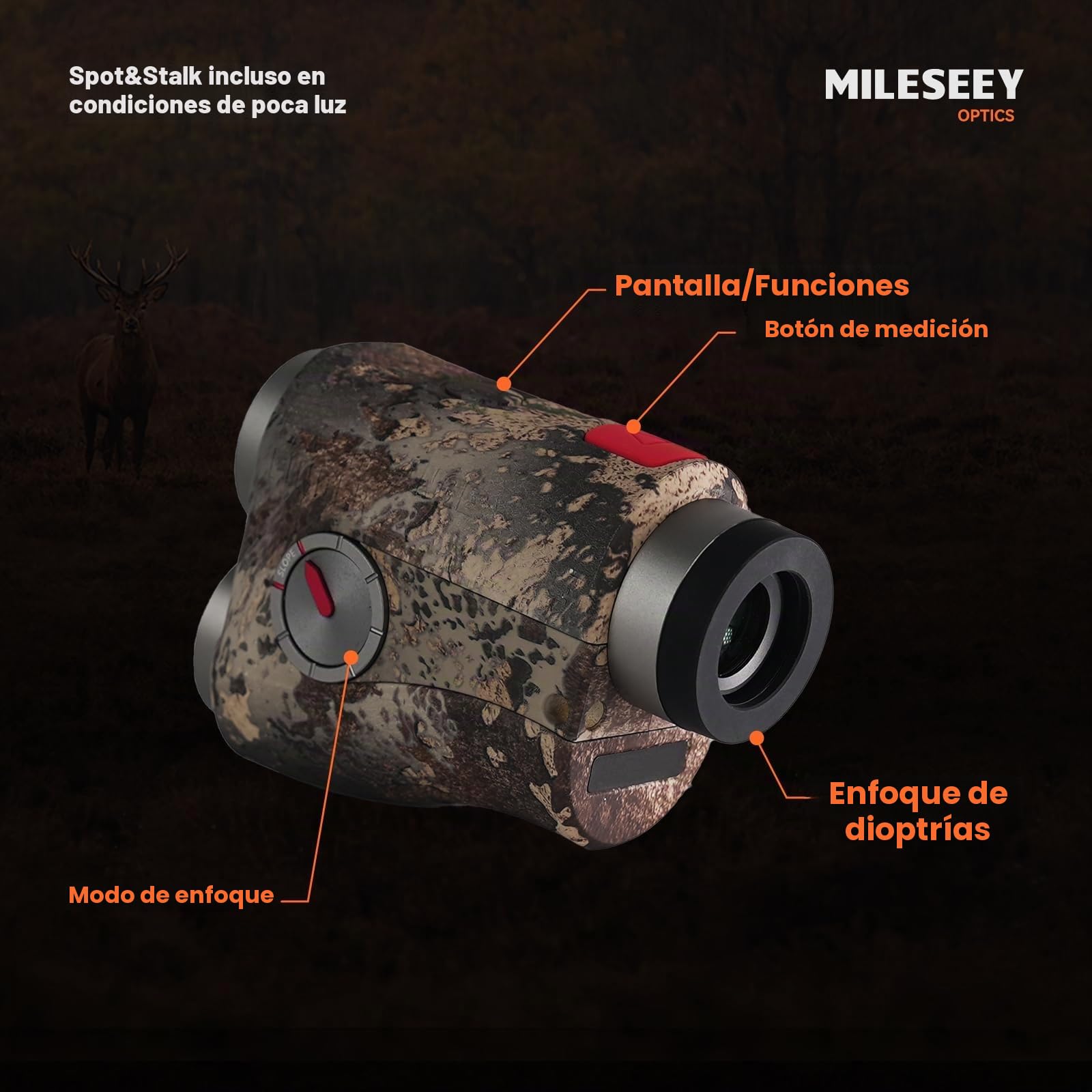 MiLESEEY Telémetro de Caza, Mide 1000 Yardas/915 Metros | Doble Pantalla Roja o Negra, Campo de Visión de 7,5°, Alta Transmisión de Luz, Medición de Velocidad, Telémetro