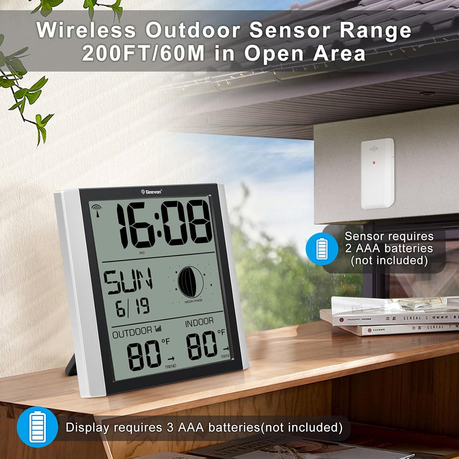 Geevon Digital Atomic Wall Clock with alarm and snooze icons, showing a person waking up.