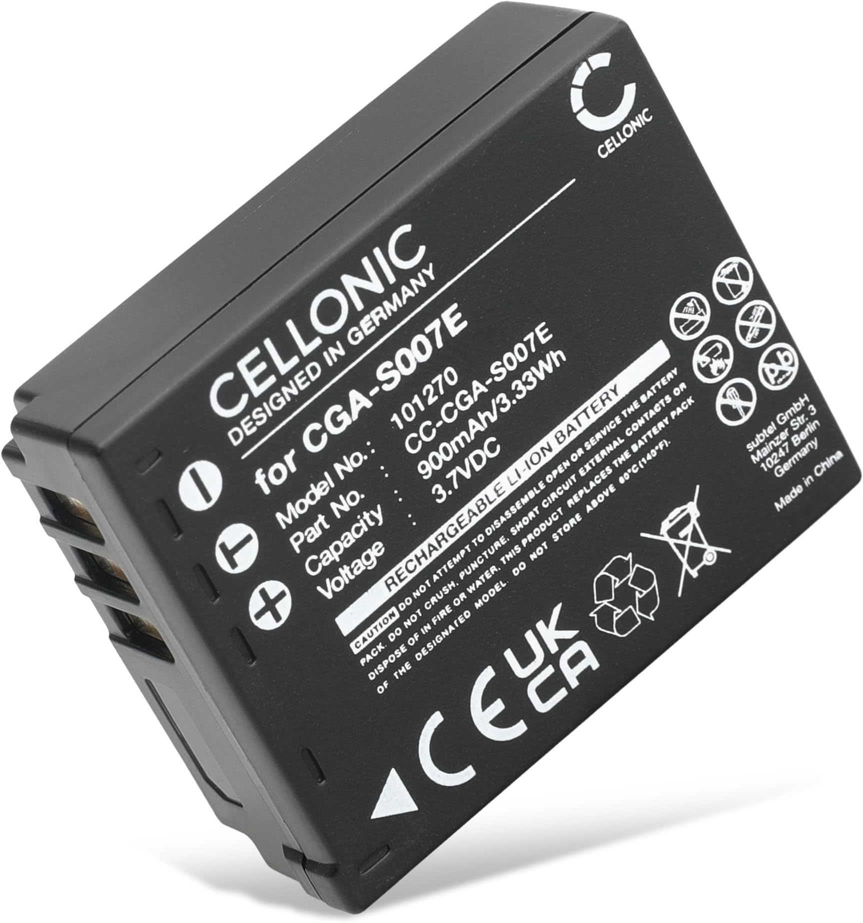 CELLONIC 1x Battery for Camera Compatible with Panasonic Lumix DMC-TZ5, Lumix DMC-TZ3, Lumix DMC-TZ4, CGA-S007 - (900mAh, 3.7V)