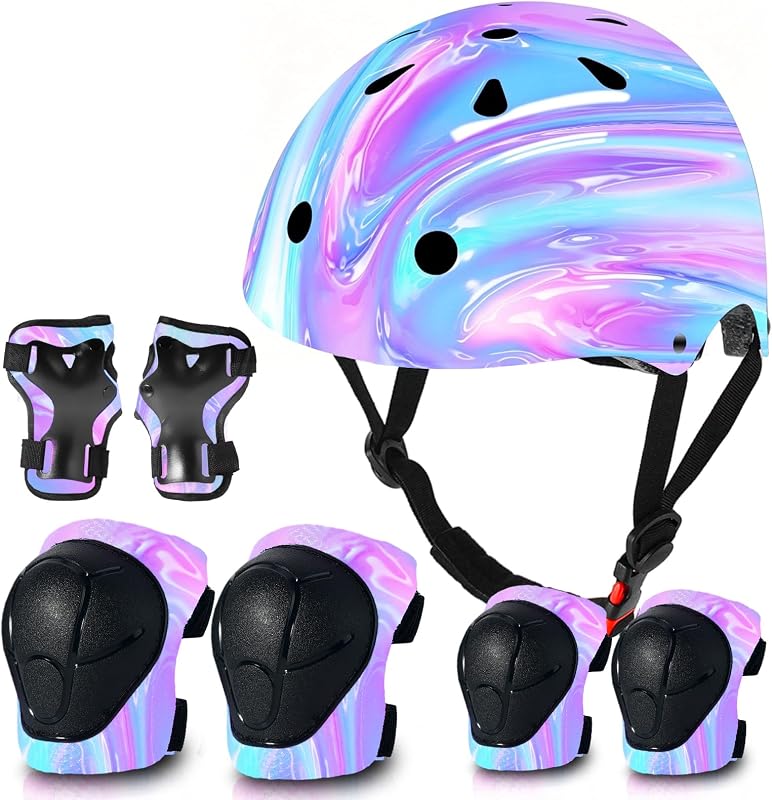 Adjustable Gradient Color Kids/Toddler Bike Helmet for 1-2-3-5-8-14 Years Boys Girls,Skateboard Helmet with Knee and Elbow Pads Wrist Guard Roller Skates,Cycling,Skating Scooter Longboard