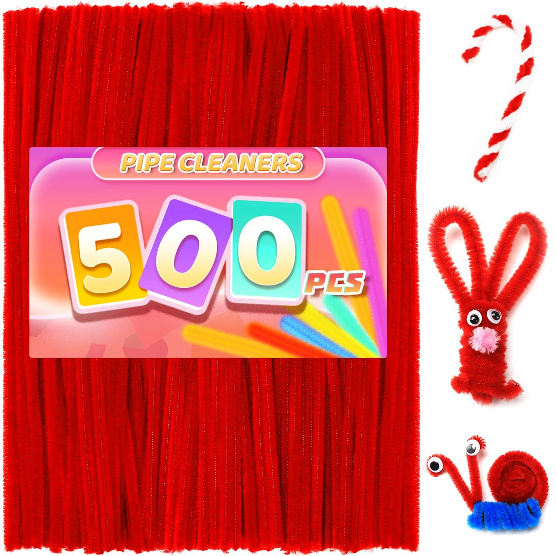 Praisebank 500pcs Red Pipe Cleaners for Crafts