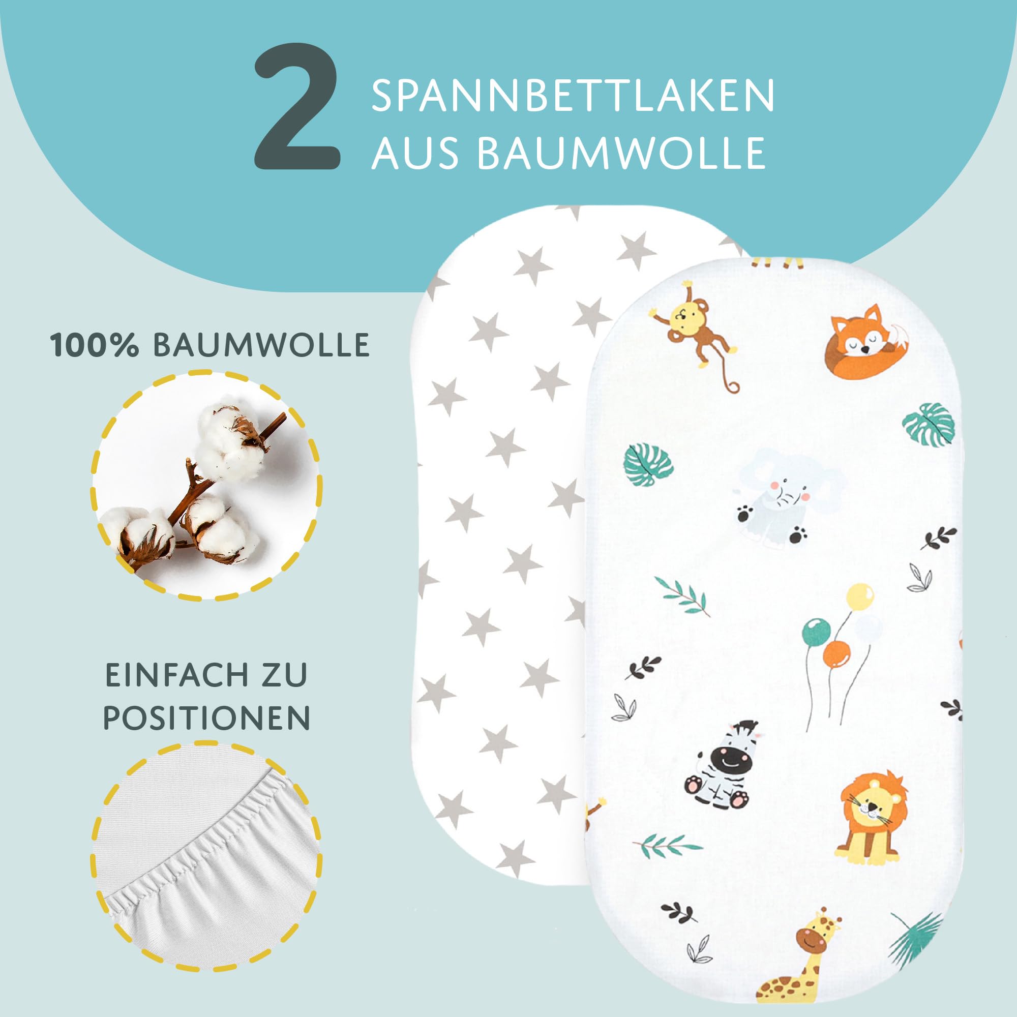 Sheet for Moses Basket Bassinet Crib and Fitted Set of 3: 35x75 cm - Image 4