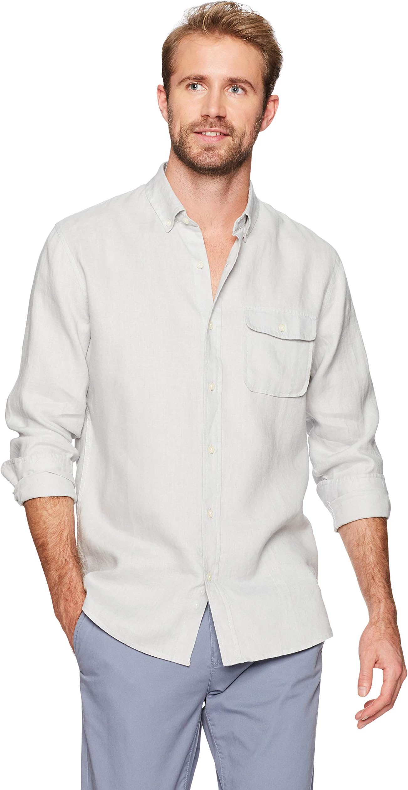 Isle Bay Linens Men's 100% Linen Long Sleeve Button-Down Collar Casual Woven Shirt