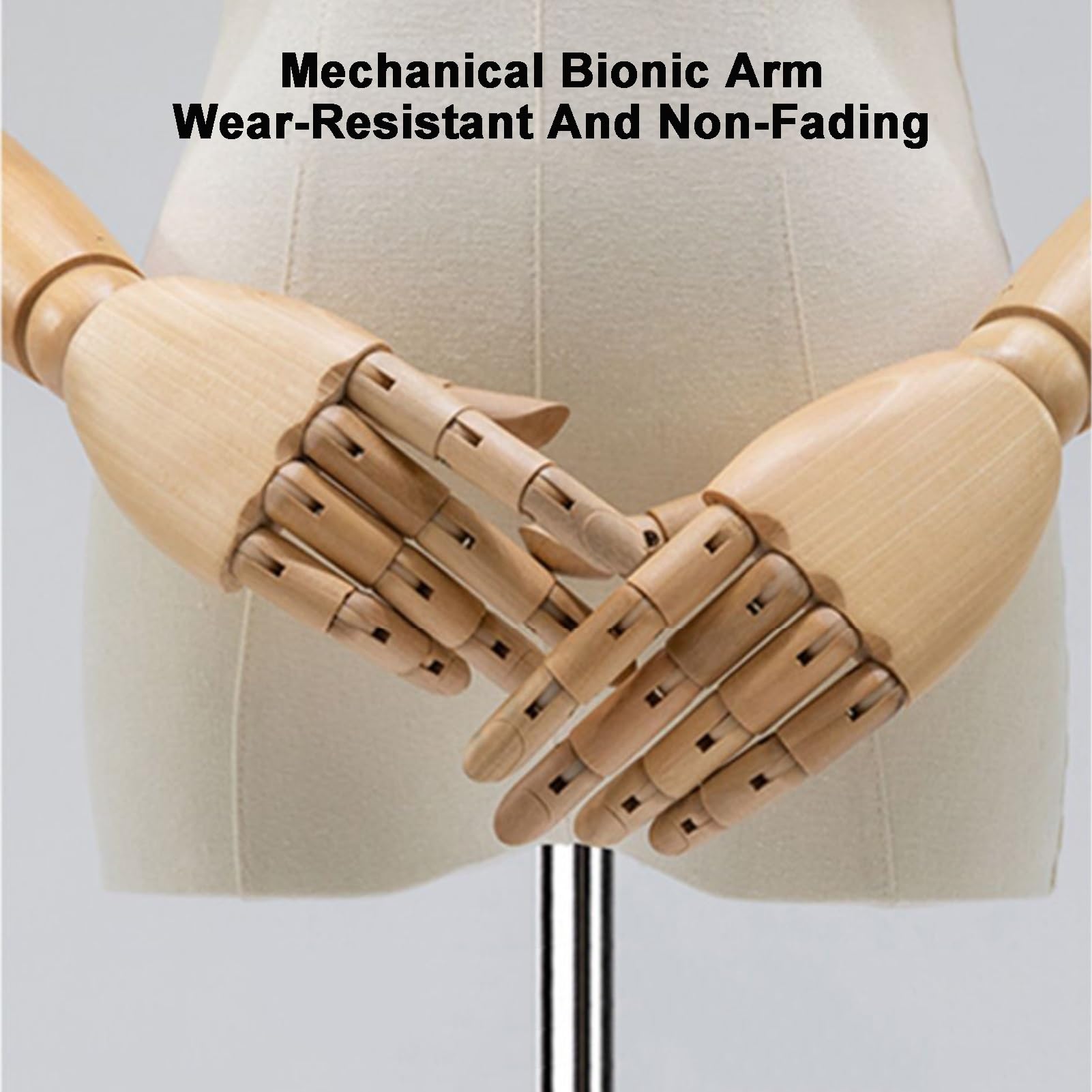 Buste de mannequin femme avec tête, bras en bois et trépied réglable en hauteur 132-182 cm pour présentation de couture