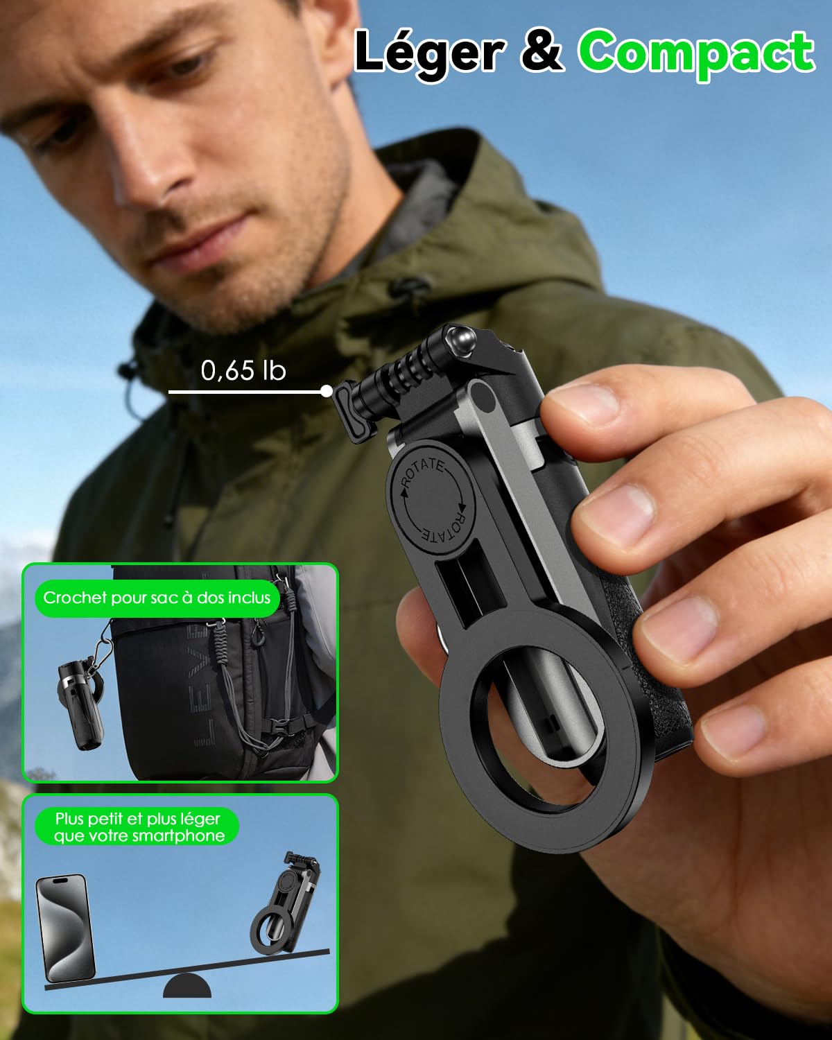 CloudValley Perche à selfie magnétique multifonction 4 en 1, mini support de téléphone portable avec télécommande amovible, compatible avec MagSafe, pour iPhone/Android, Vlog de voyage, diffusion en